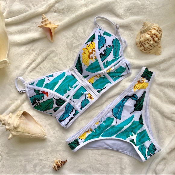 Zaful Other - 🌼NEW!🌼 Floral Molded Zip Corset Bikini NWOT